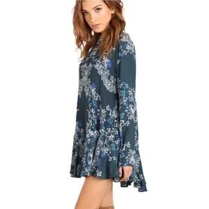 Free People Womens XS Green Floral Smooth Talker Tunic Mini Dress Boho Pullover